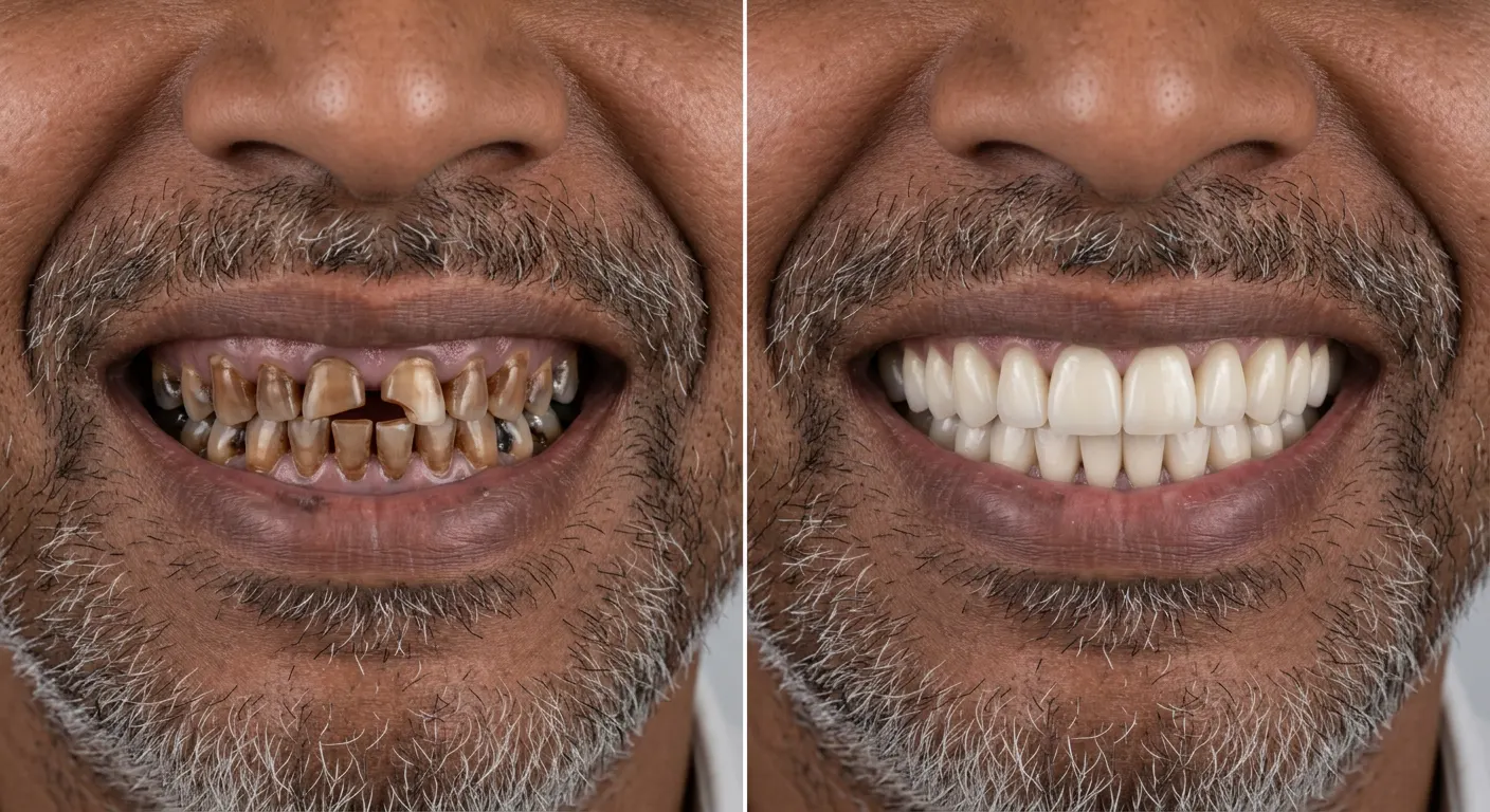 After: a bright, evenly shaped, fully restored smile