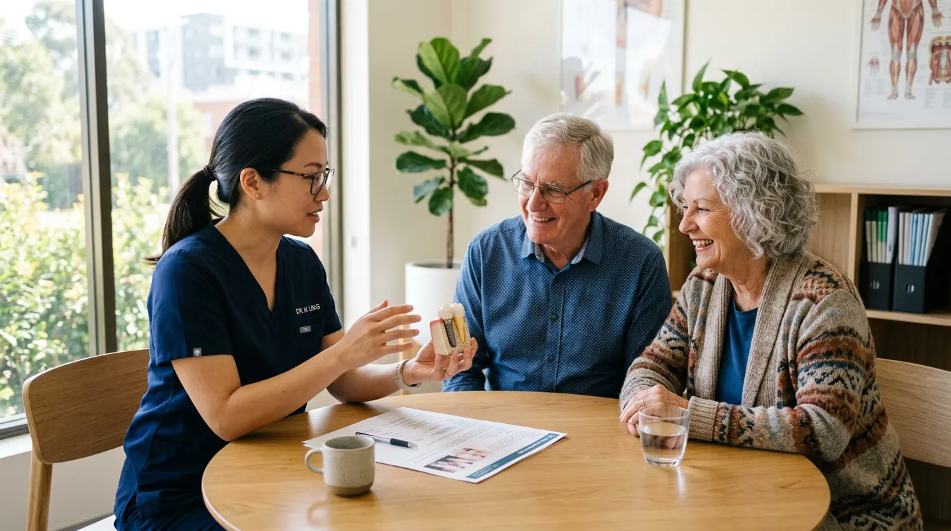 Dentist walking a patient through a treatment plan